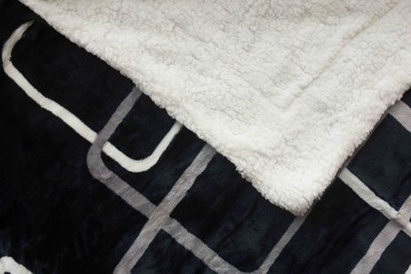 Microflanel blanket with sherpa Squares black and white image 2